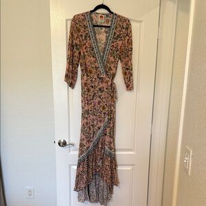 Anthropologie- Farm Rio Floral Wrap Dress in Pink